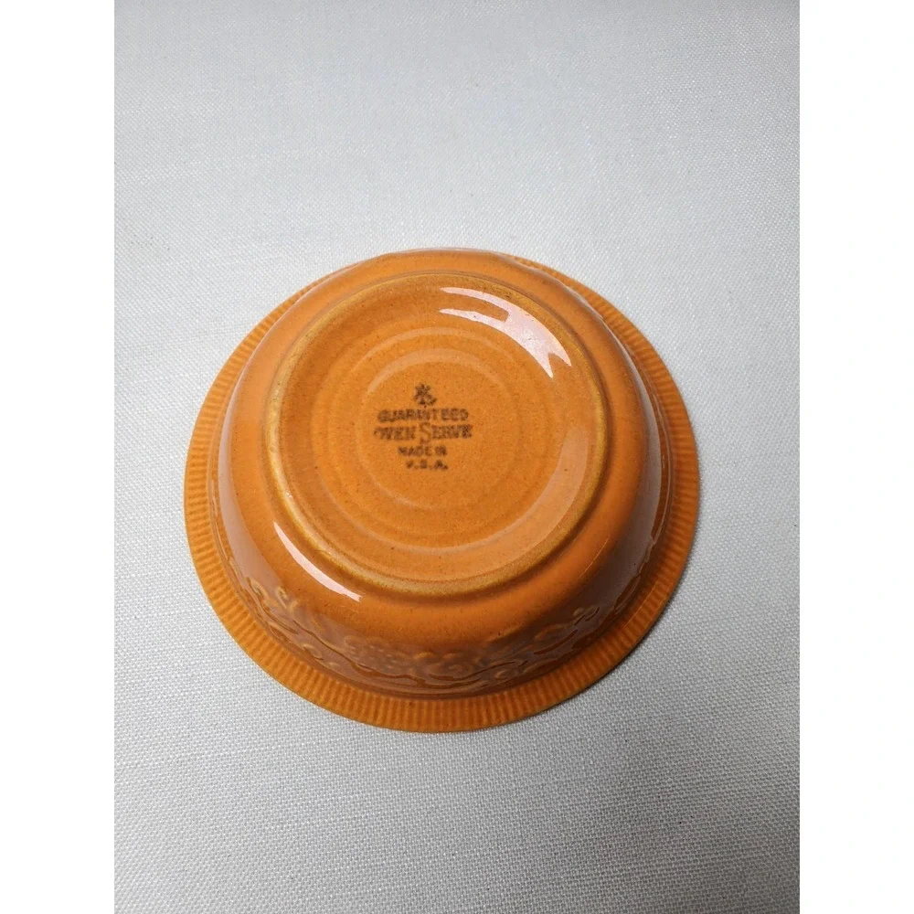 Vintage Homer Laughlin Oven Serve Bowl Orange Embossed Scroll 6